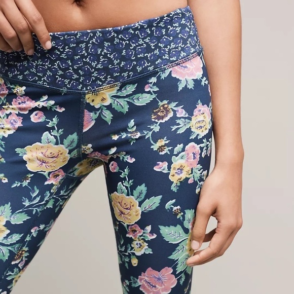 Anthropologie Pure + Good Multicolor Pressed Flowers Floral Crop Leggings EUC M - Picture 4 of 7